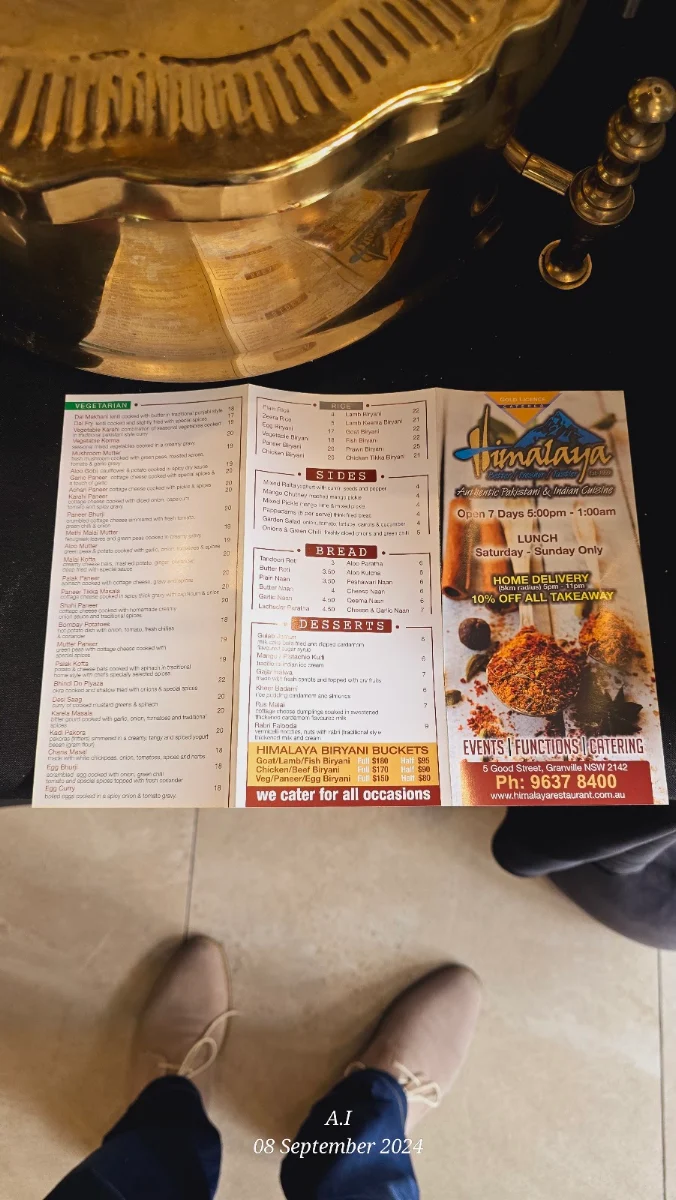 Menu, Himalaya Restaurant Granville