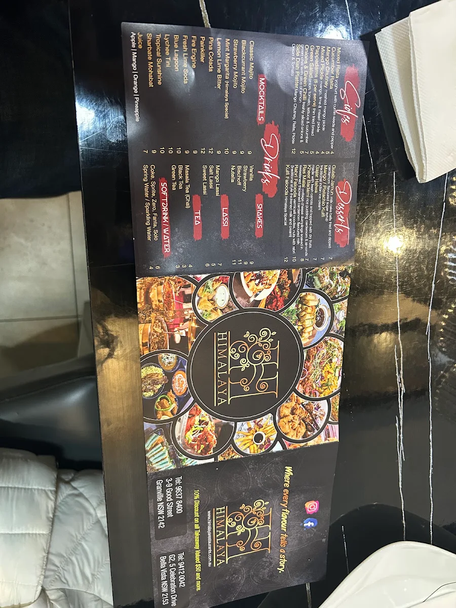 Menu, Himalaya Restaurant Granville