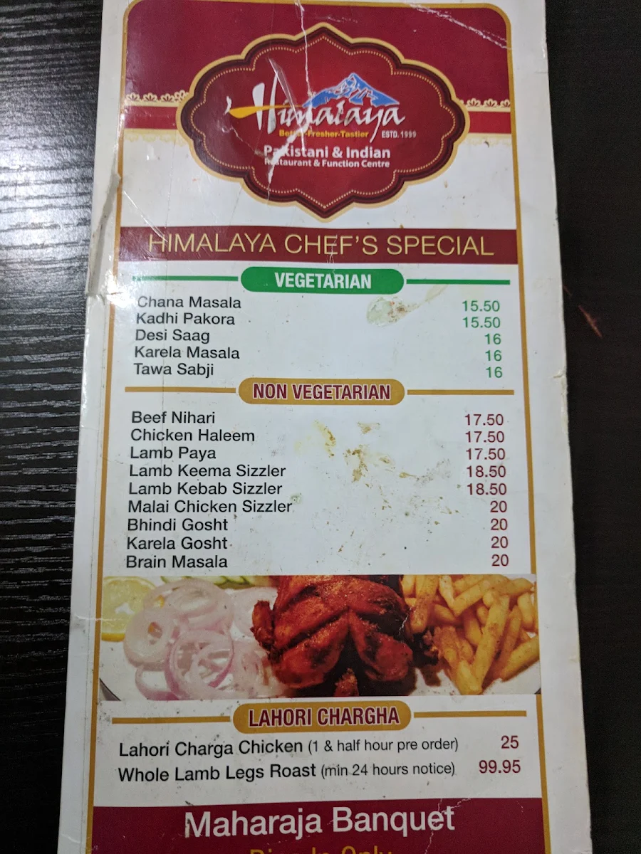 Menu, Himalaya Restaurant Granville