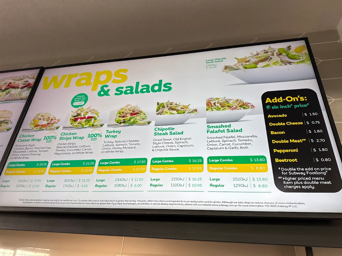 Menu, Subway