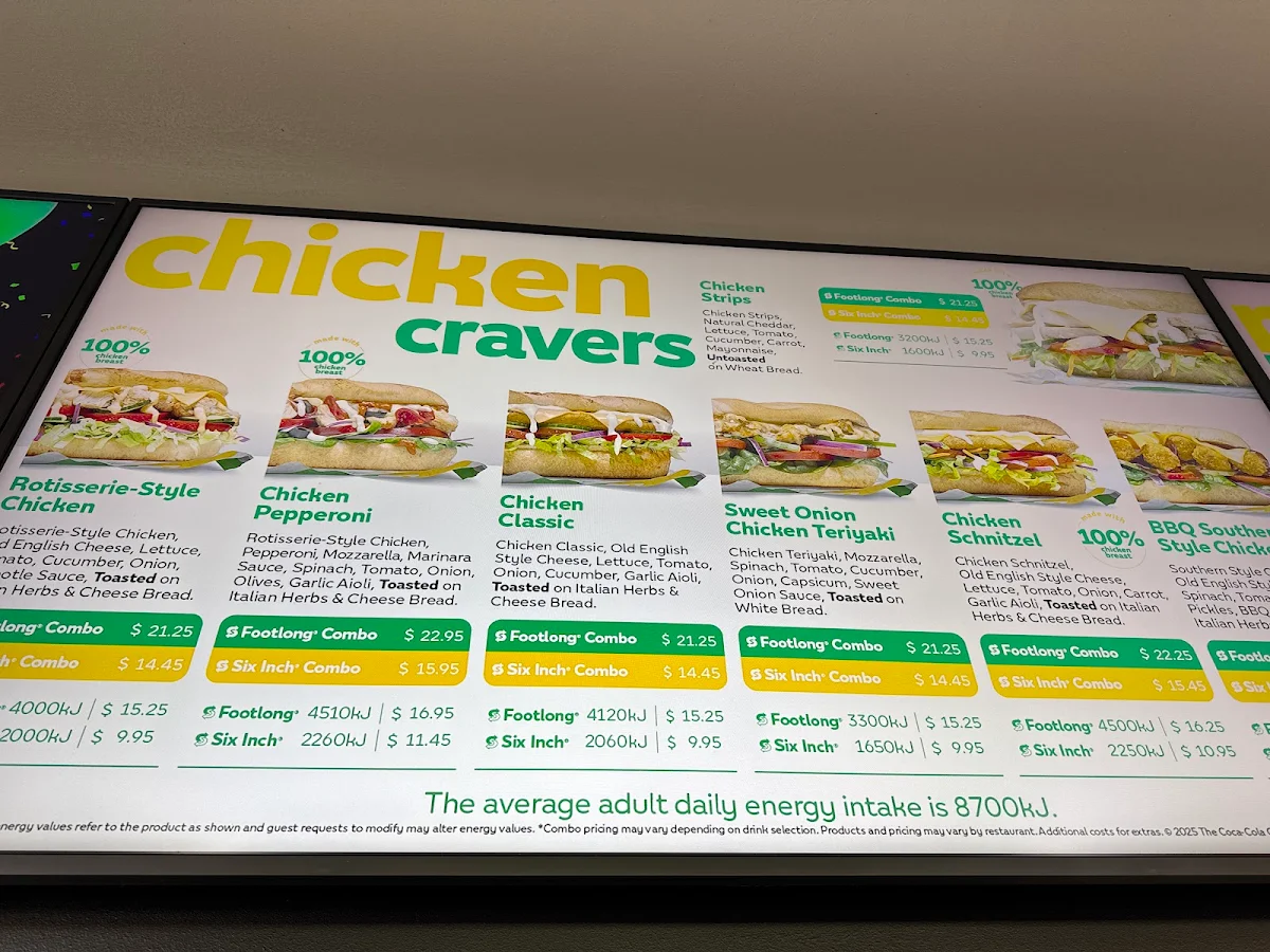 Menu, Subway