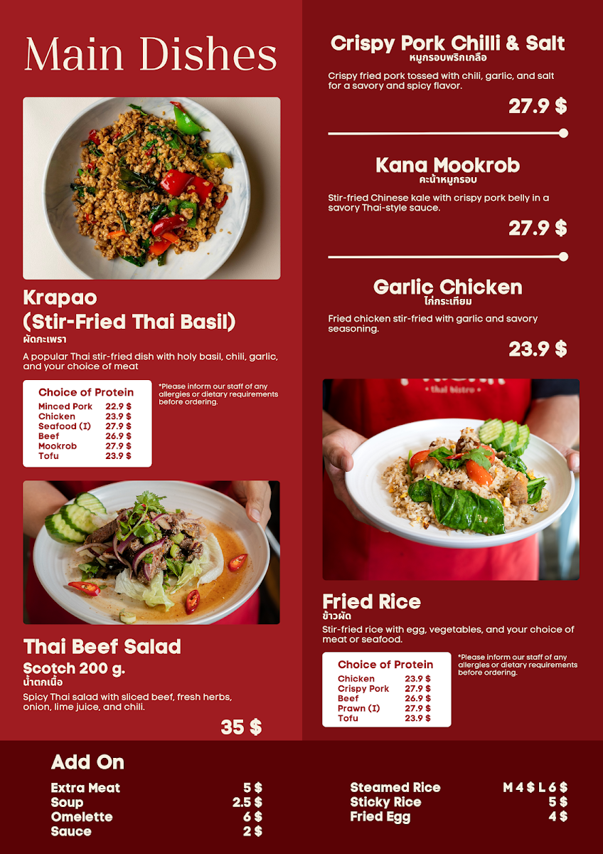 Menu, Phicha Thai Bistro