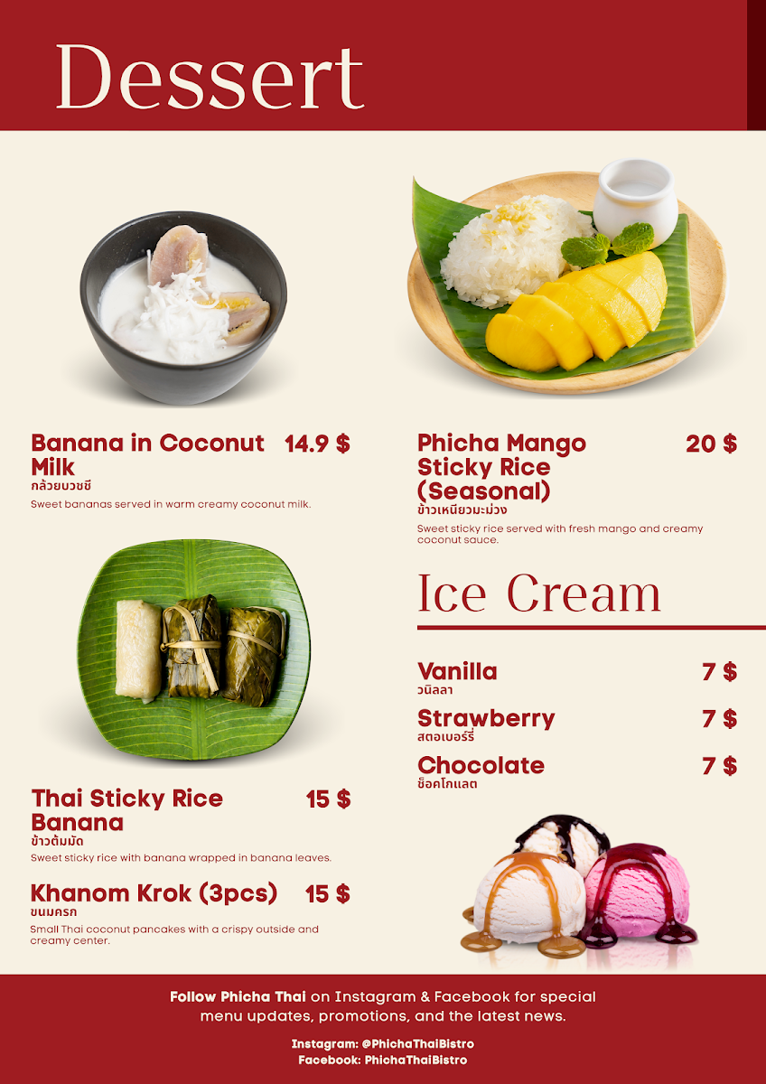 Menu, Phicha Thai Bistro