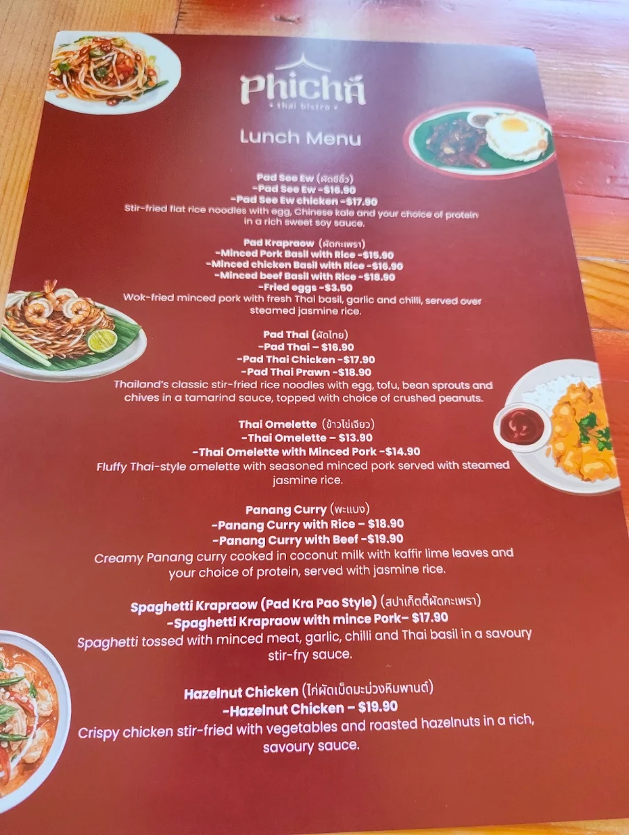 Menu, Phicha Thai Bistro