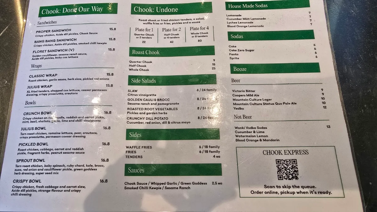 Menu, CHOOK