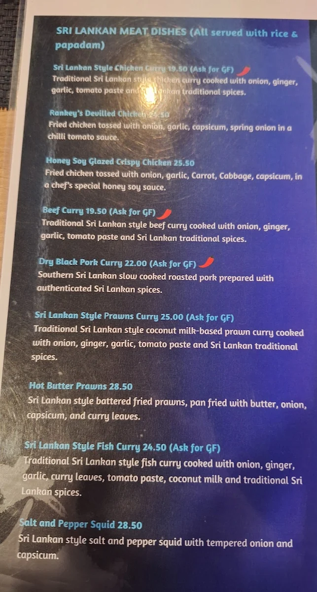 Menu, Sri Lankan Rankey's Zone Restaurant Cafe & Bar