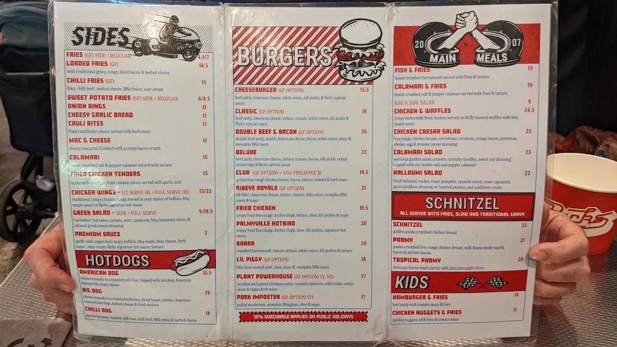 Menu, Ricks Garage