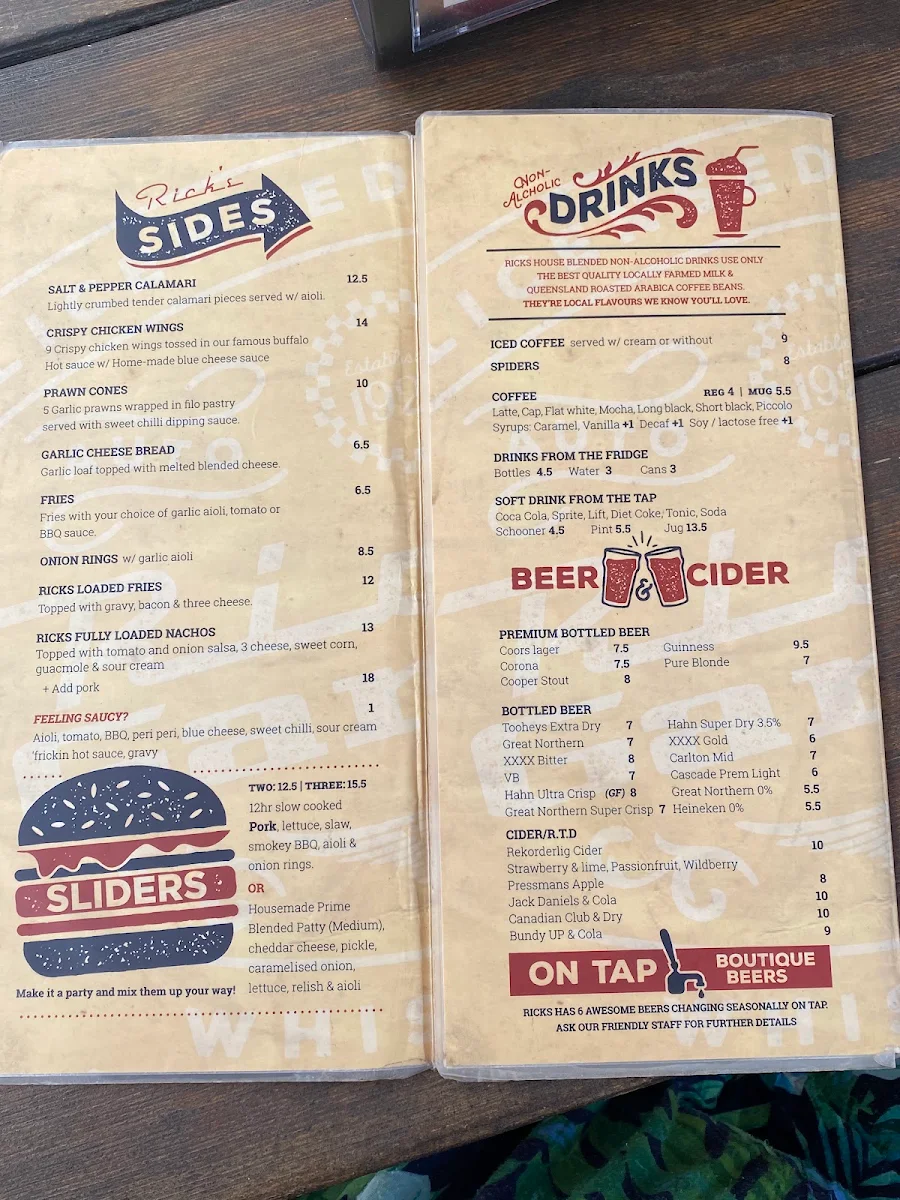 Menu, Ricks Garage