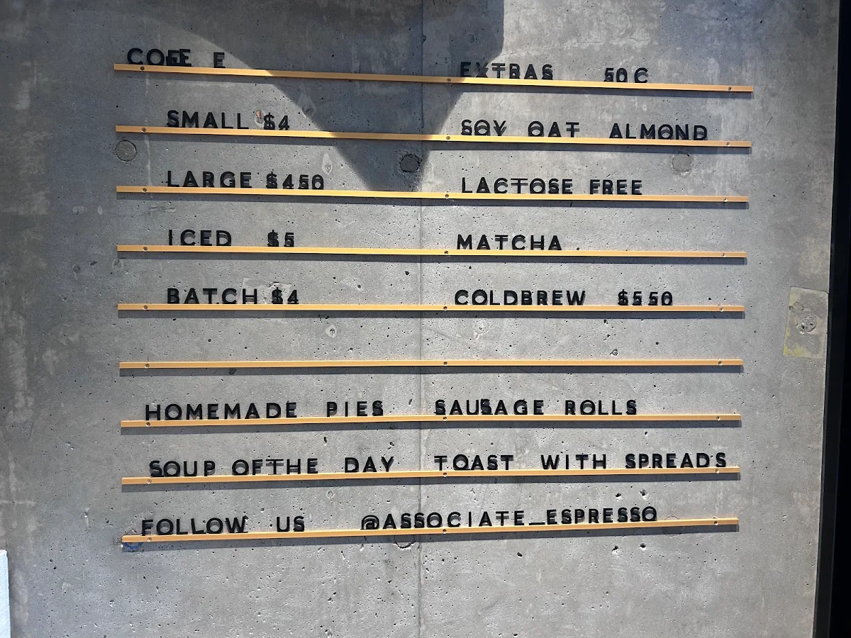 Menu, The Associate Espresso Bar