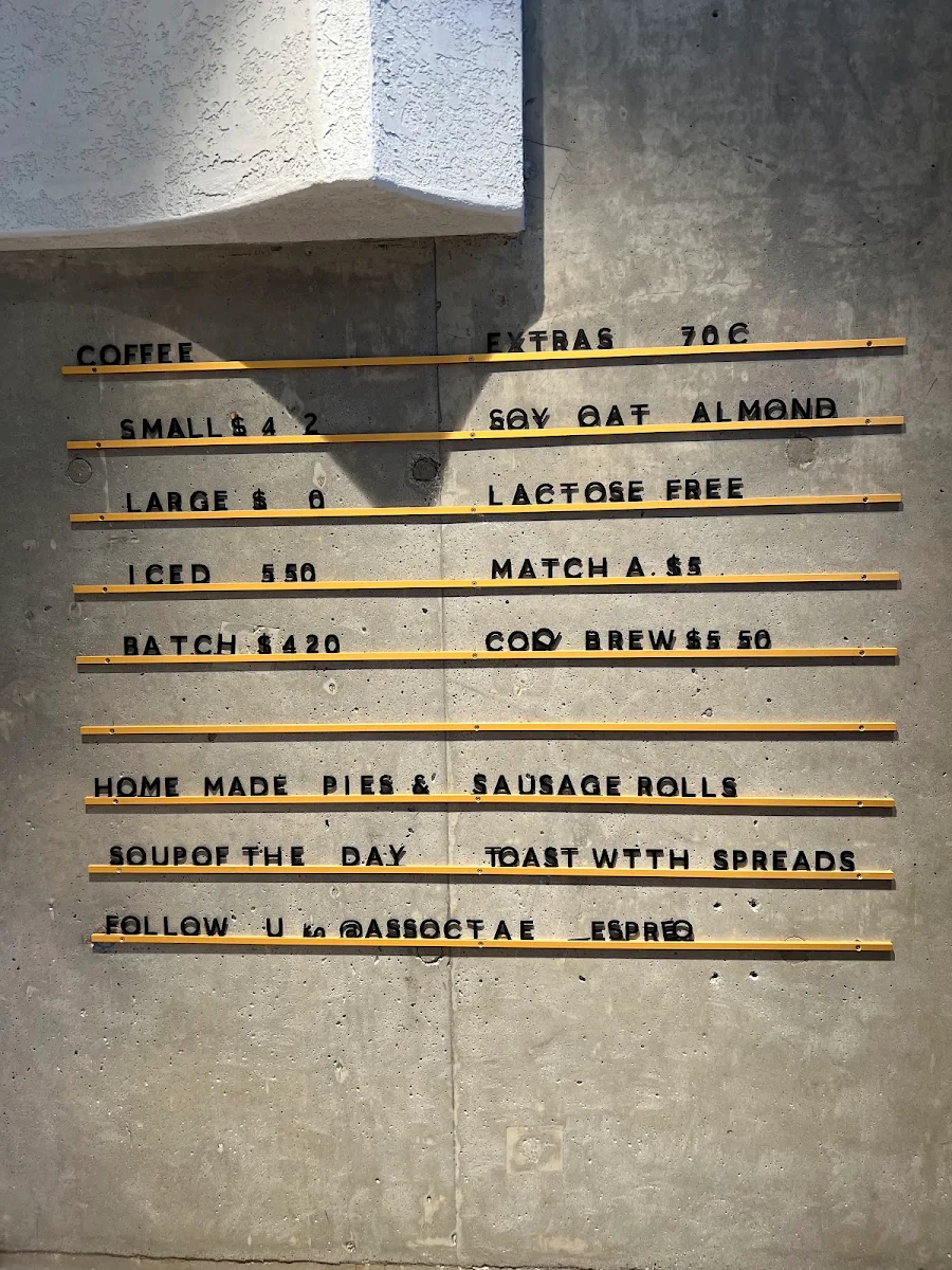 Menu, The Associate Espresso Bar