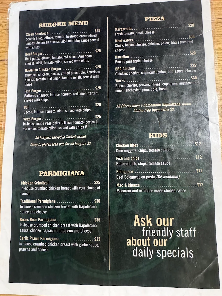 Menu, Boyanup Tavern