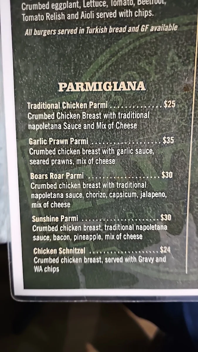 Menu, Boyanup Tavern