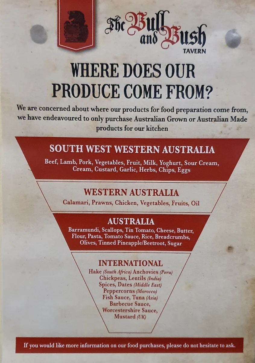 Menu, Boyanup Tavern