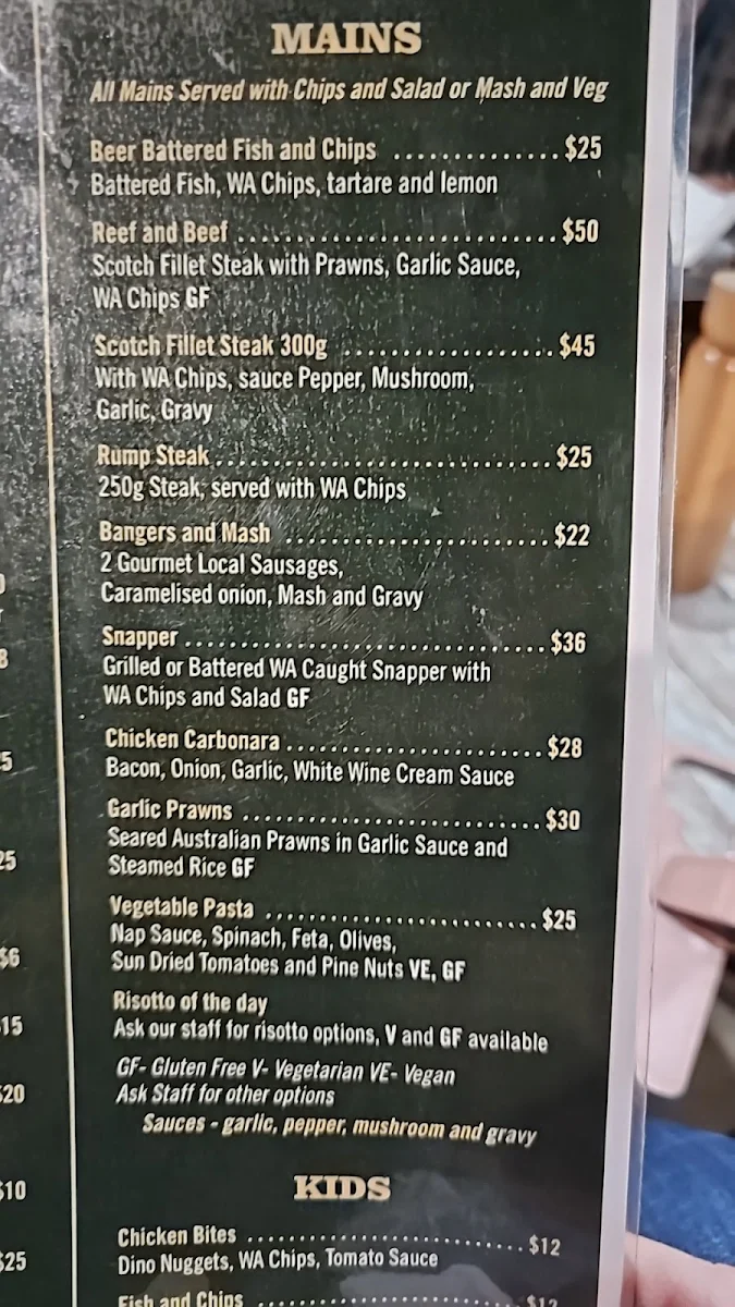 Menu, Boyanup Tavern