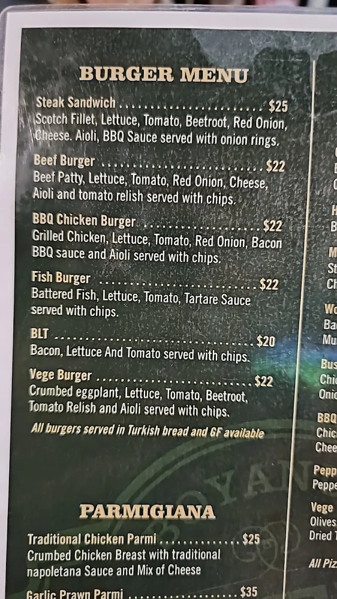 Menu, Boyanup Tavern