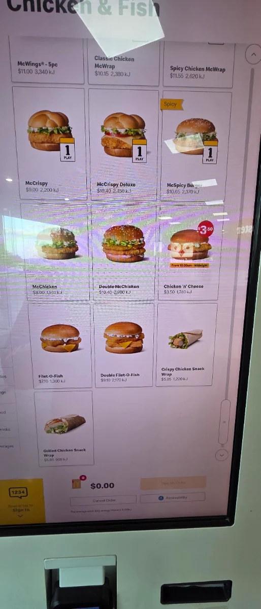 Menu, McDonald's Geelong Bypass Northbound