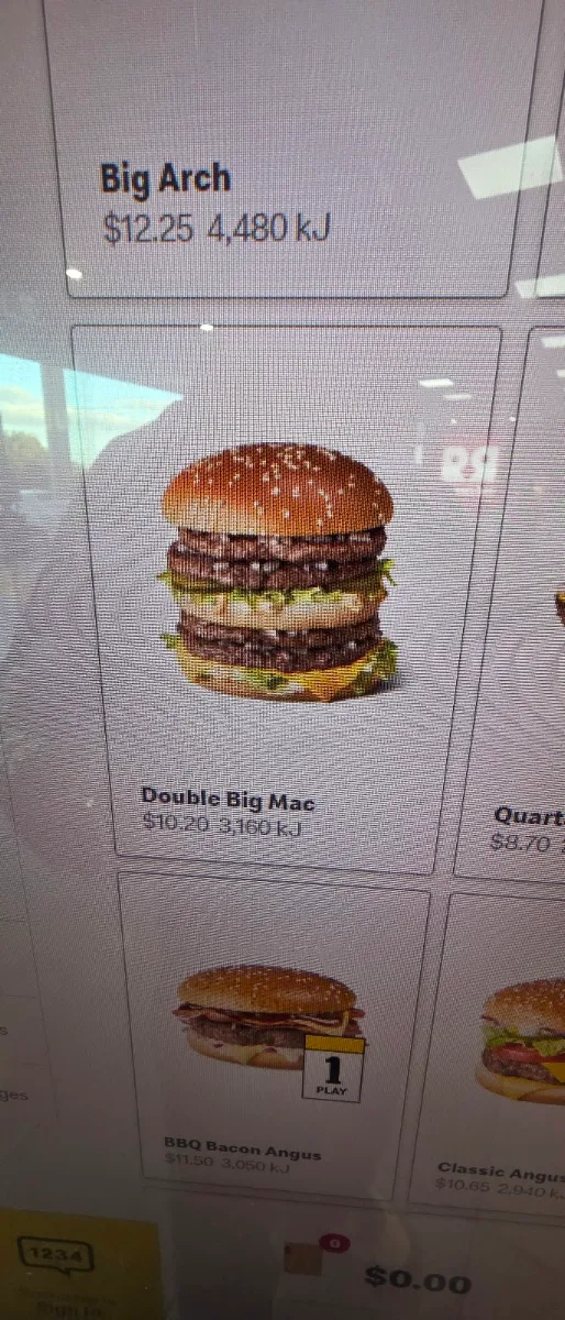 Menu, McDonald's Geelong Bypass Northbound