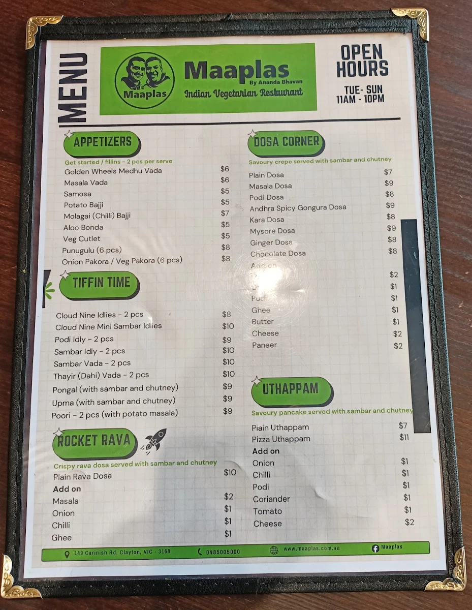 Menu, Maaplas