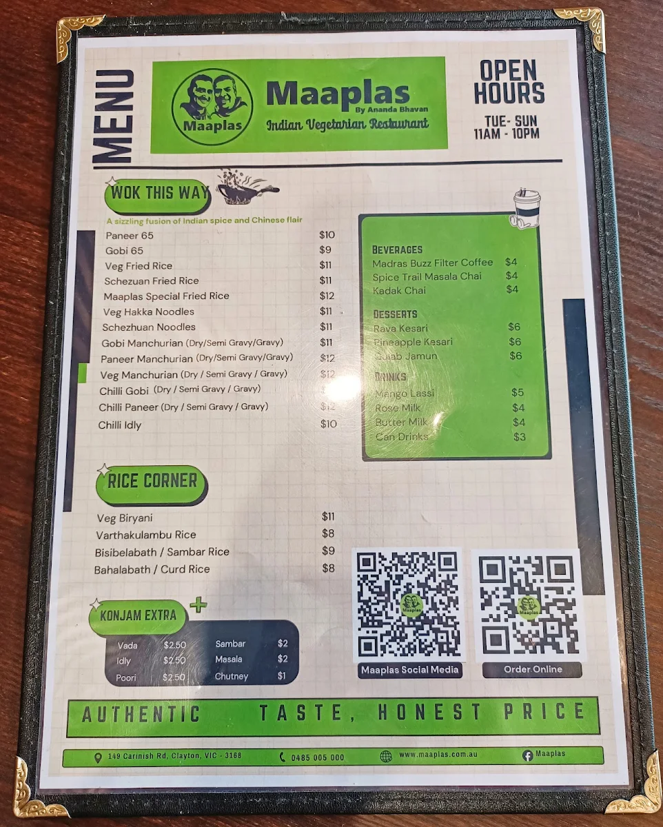 Menu, Maaplas