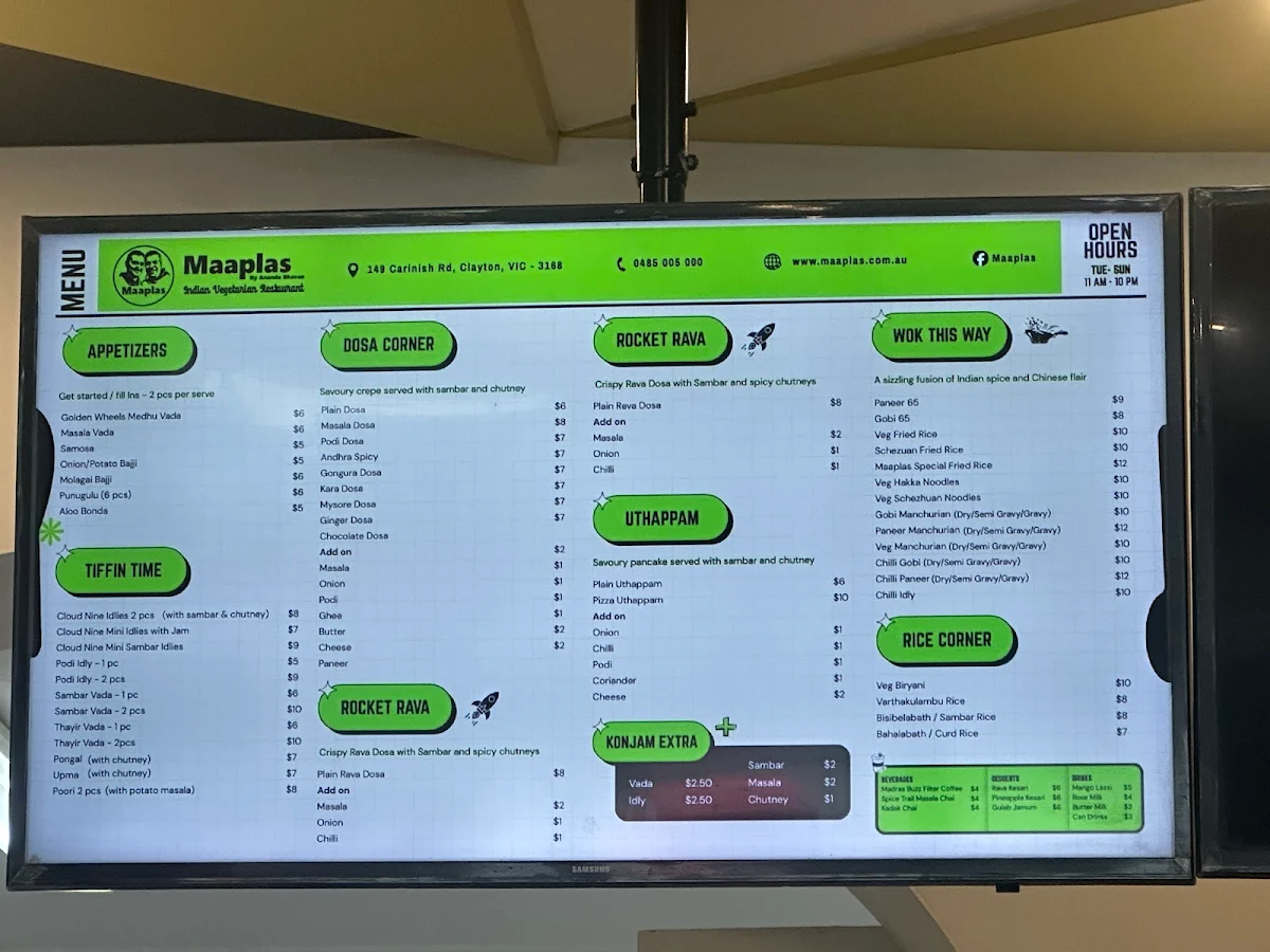 Menu, Maaplas