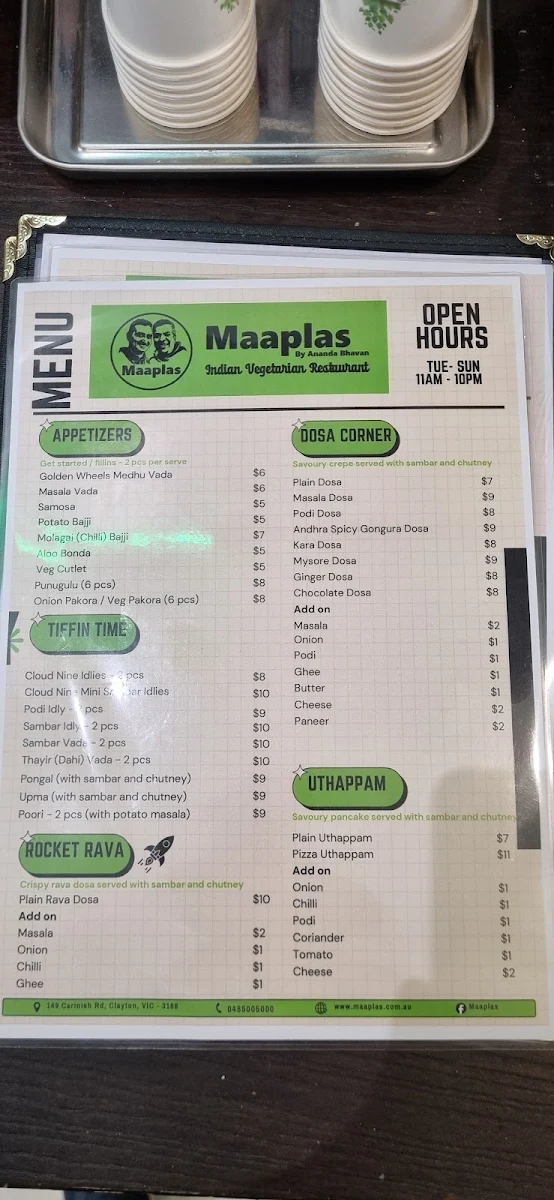 Menu, Maaplas