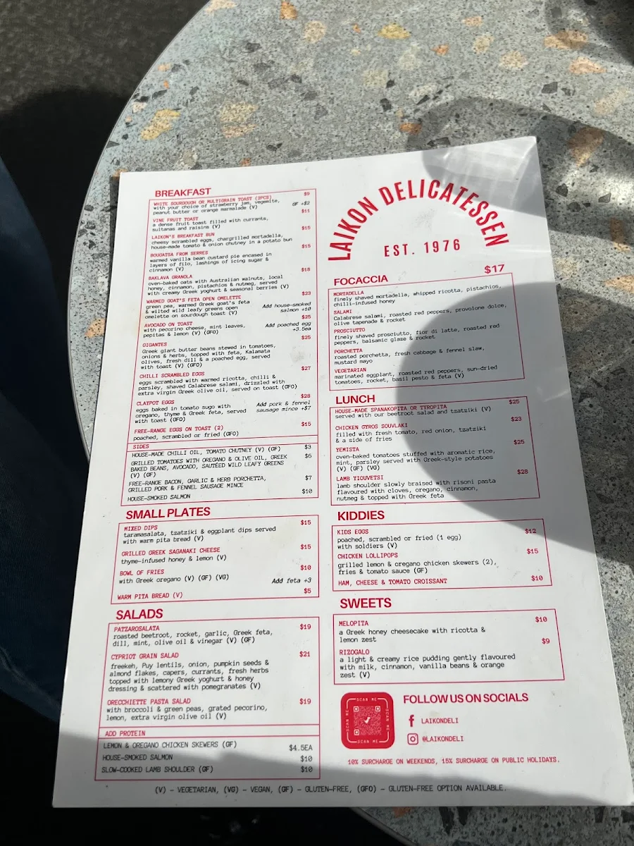 Menu, Laikon Deli