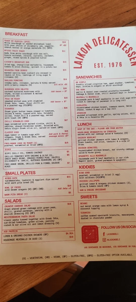 Menu, Laikon Deli