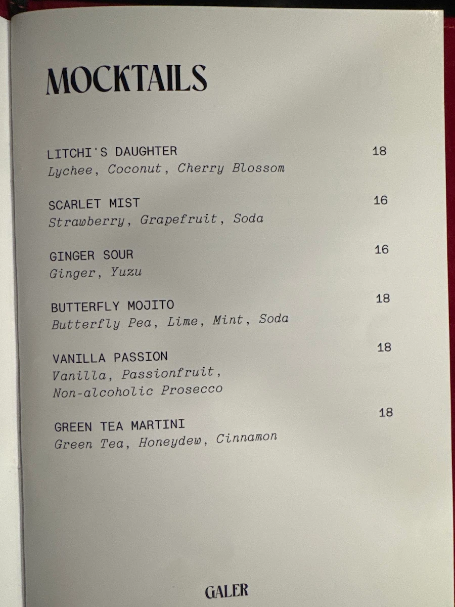 Menu, Bar Galer