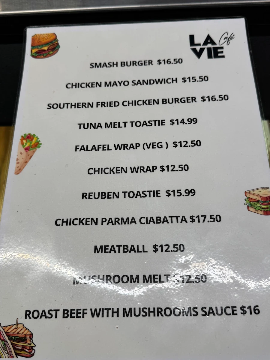 Menu, La Vie Cafe