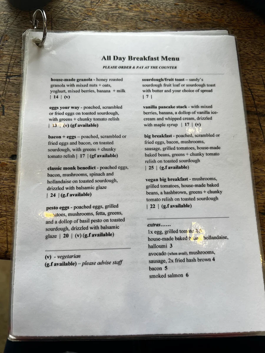 Menu, Seven Monks Cafe & Wares