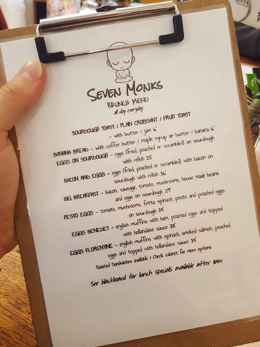 Menu, Seven Monks Cafe & Wares