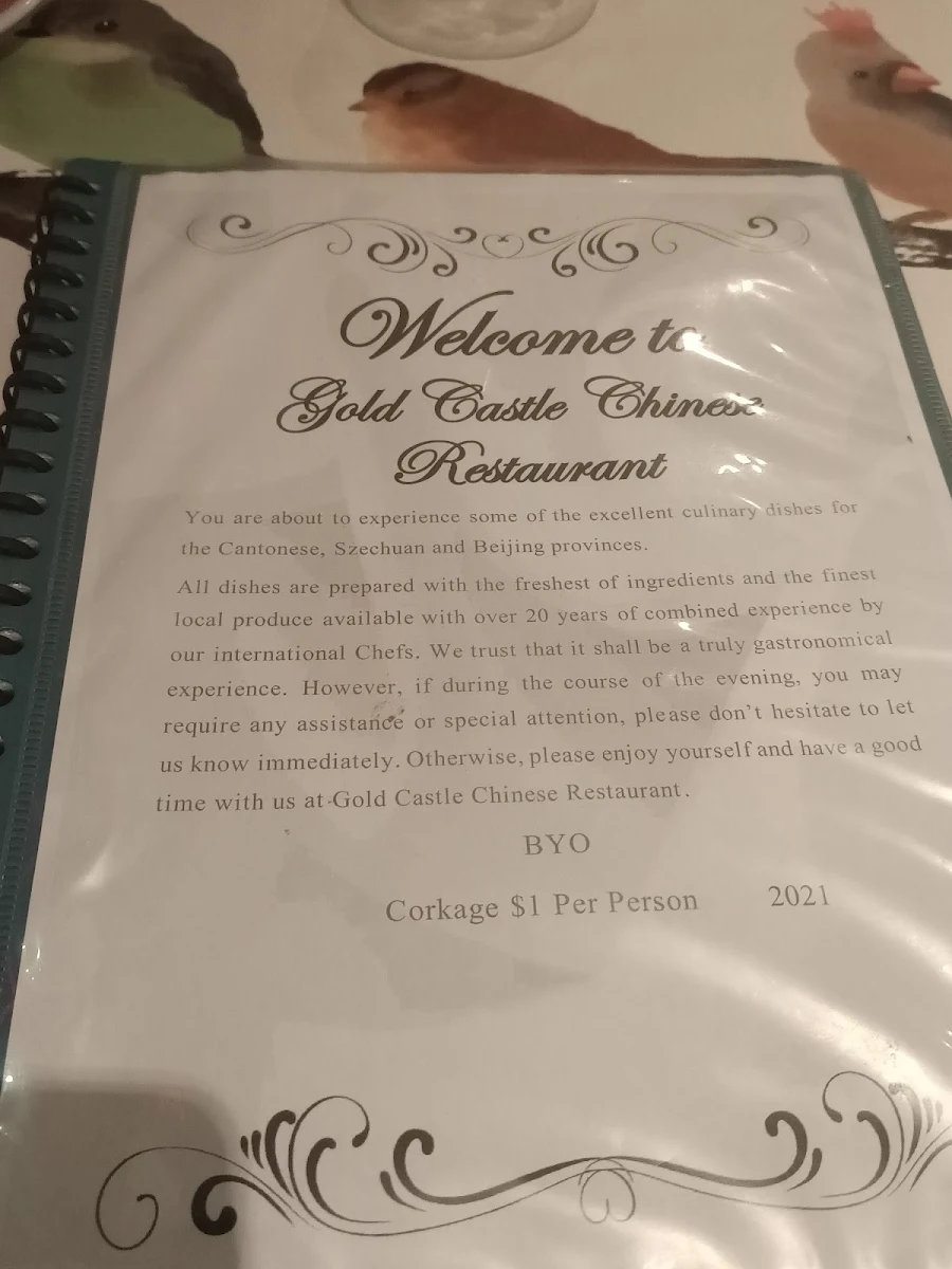 Menu, Gold Castle Chinese Restaurant