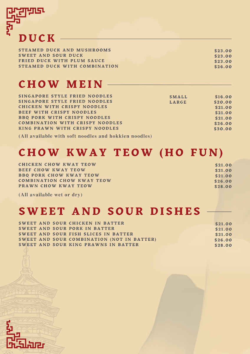 Menu, Mei Jing Chinese Restaurant