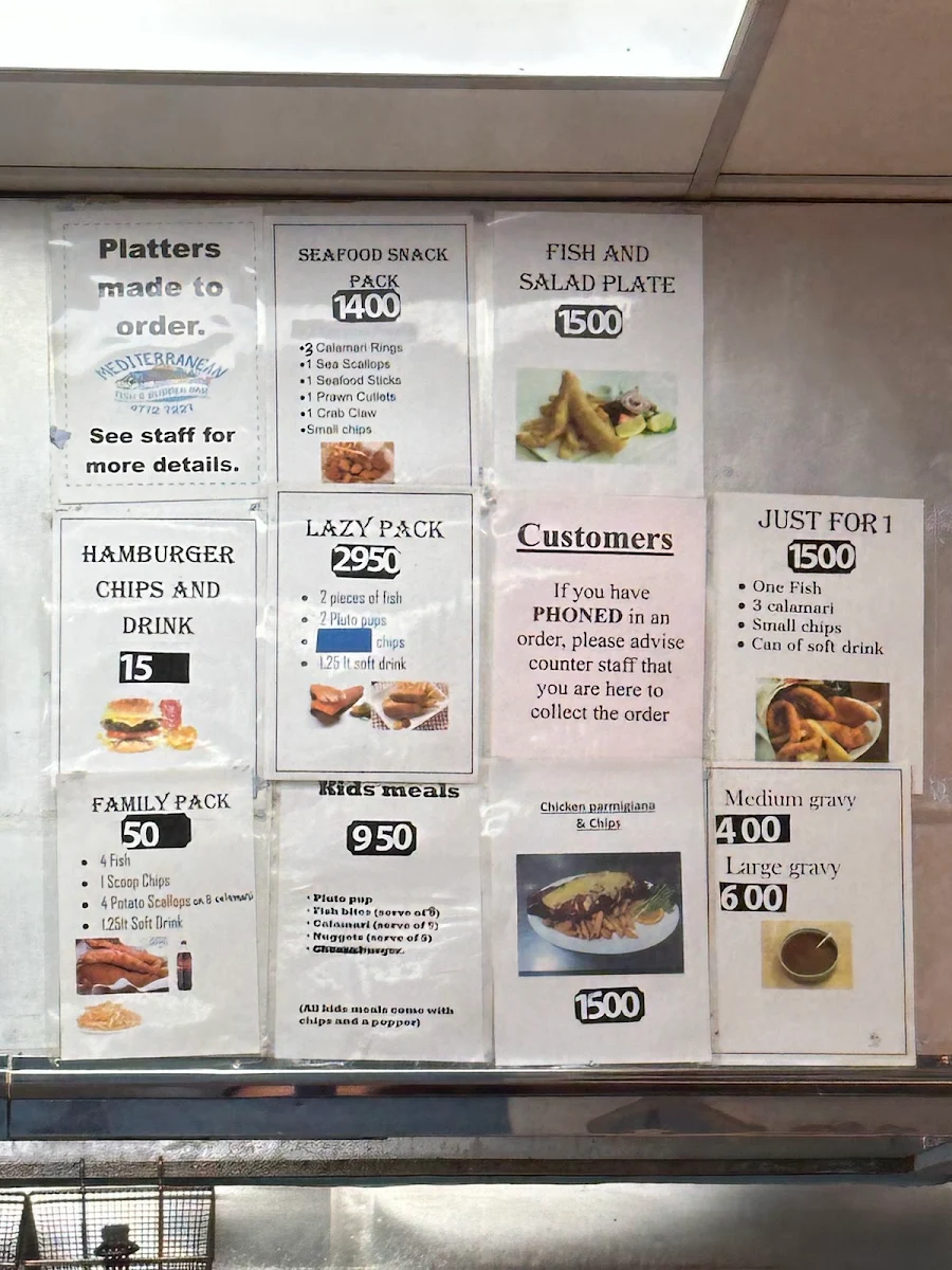 Menu, Mediterranean Fish & Burger Bar