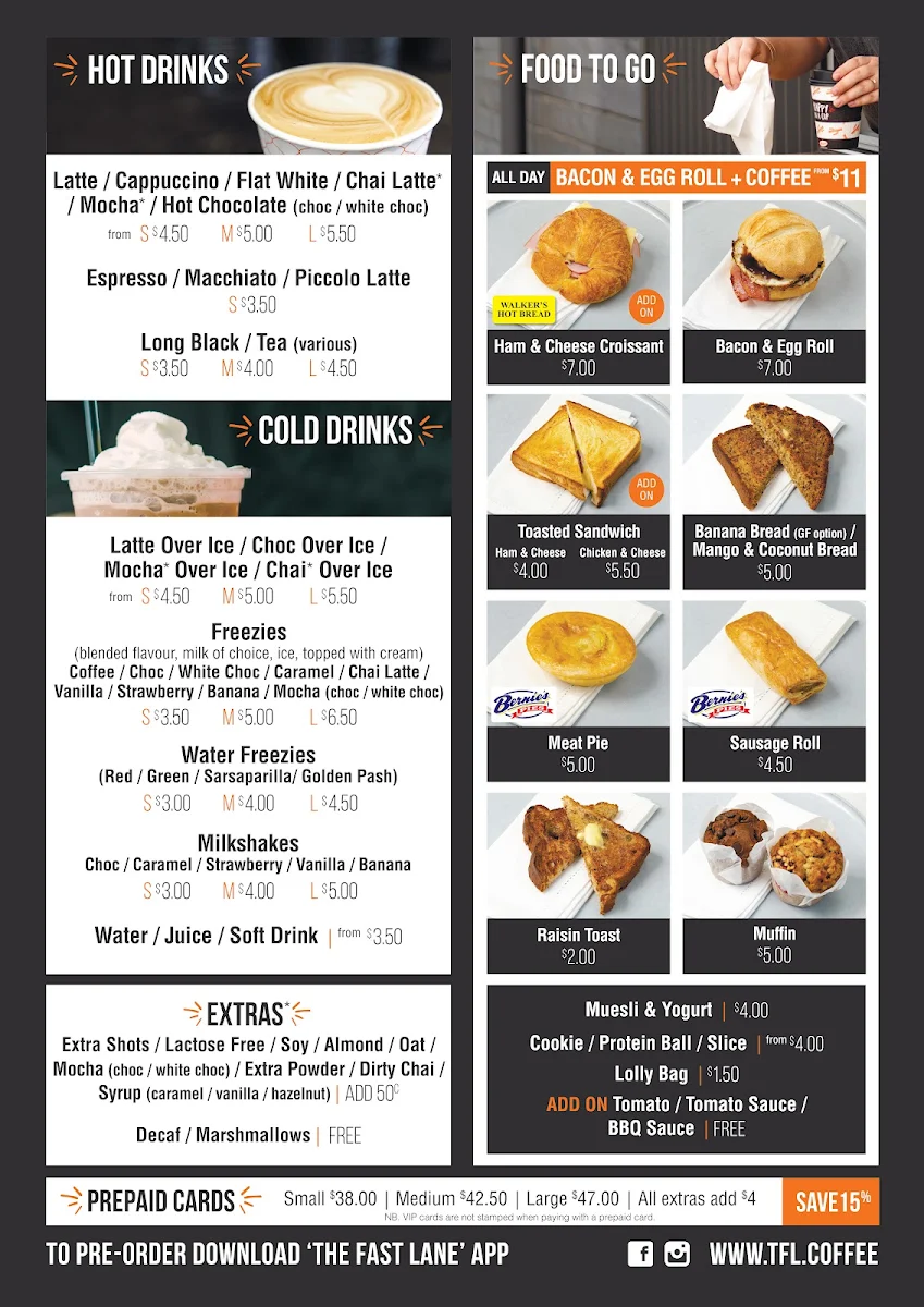 Menu, The Fast Lane Drive-Thru Coffee