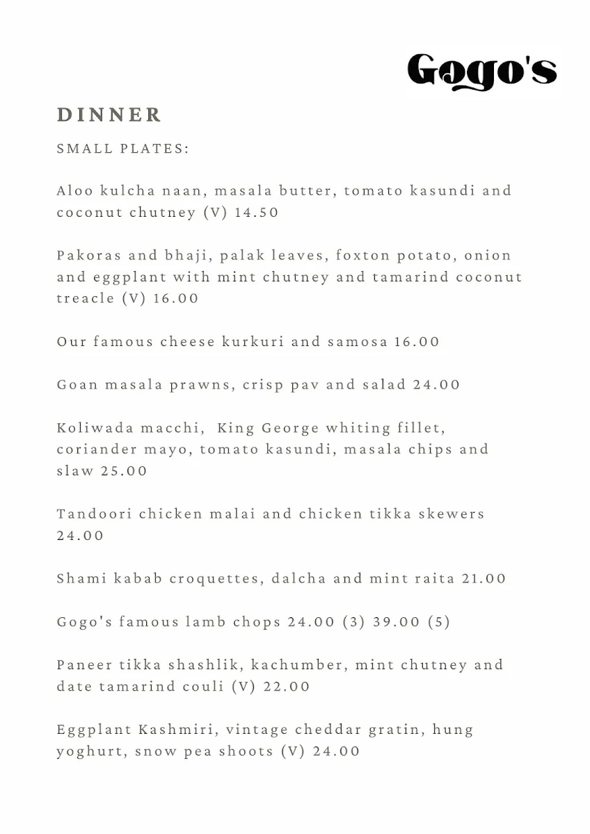 Menu, Gogo's