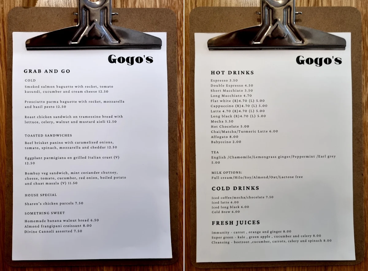 Menu, Gogo's