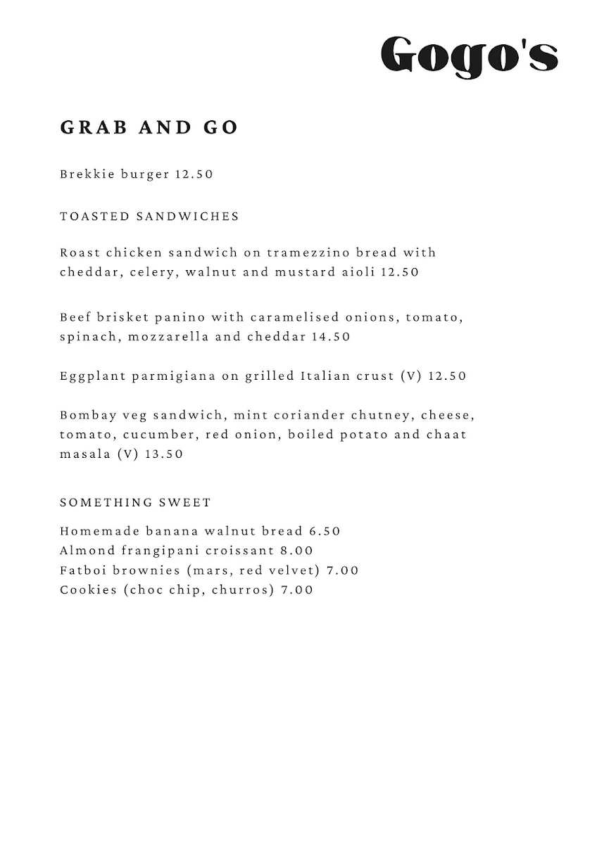 Menu, Gogo's
