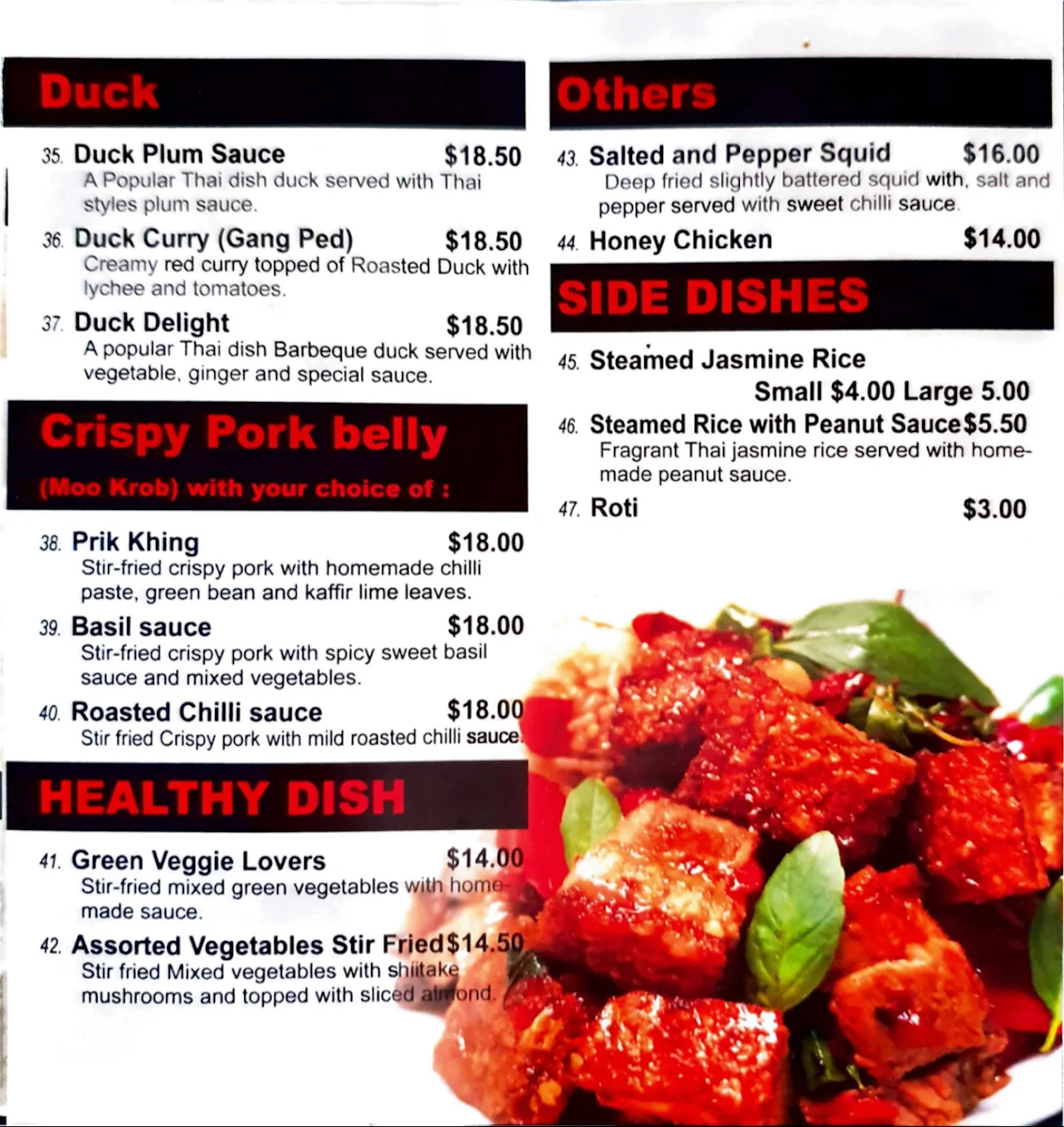Menu, Secret Recipe Thai Restaurant