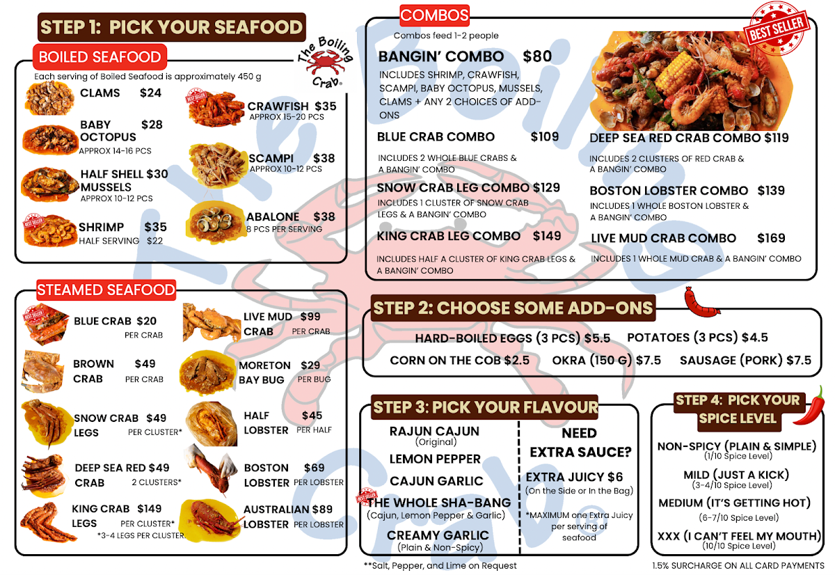 Menu, The Boiling Crab | Westfield Plenty Valley