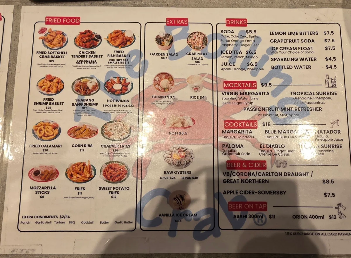 Menu, The Boiling Crab | Westfield Plenty Valley