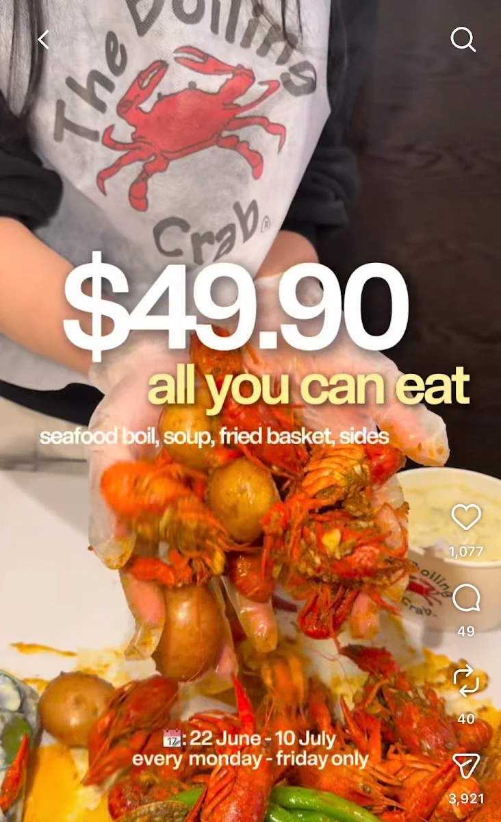 Menu, The Boiling Crab | Westfield Plenty Valley