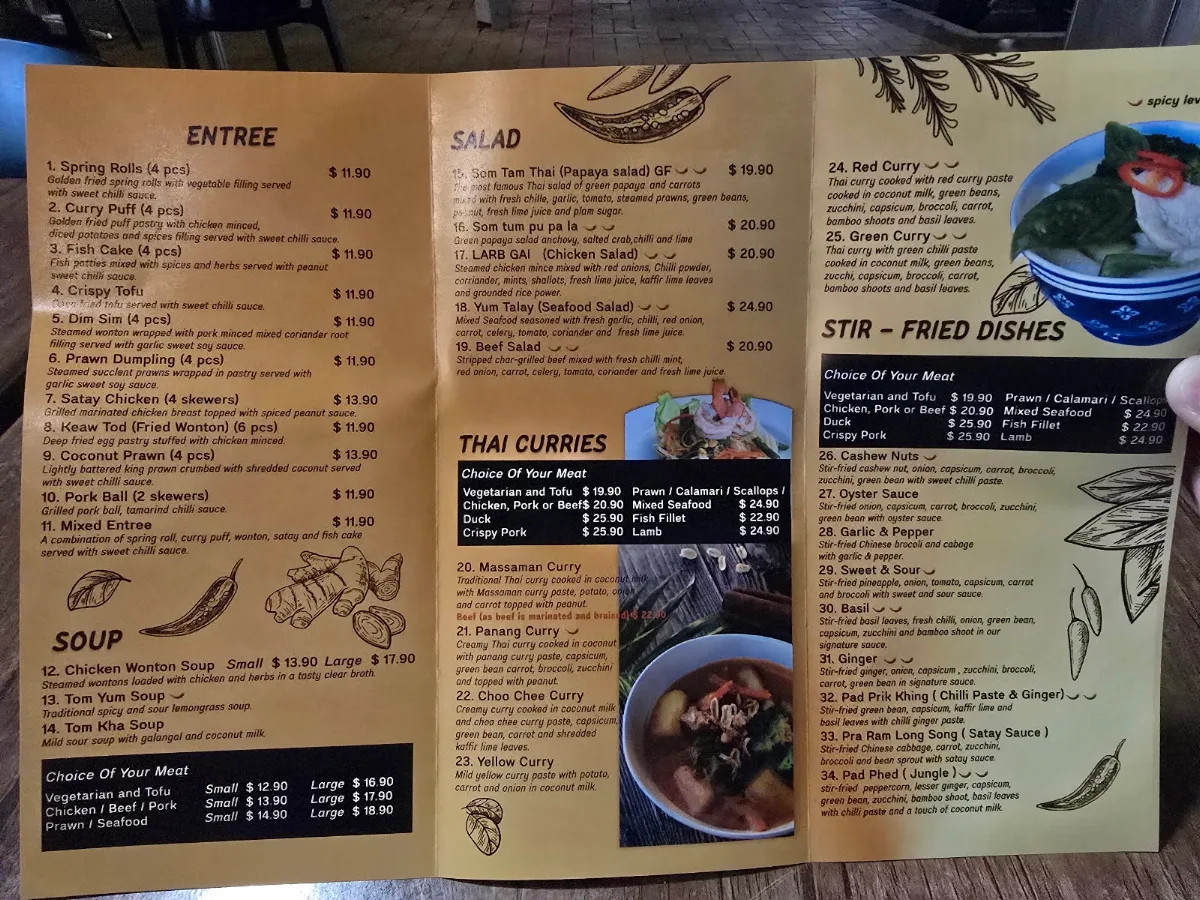 Menu, Khao Thai Forest Lake