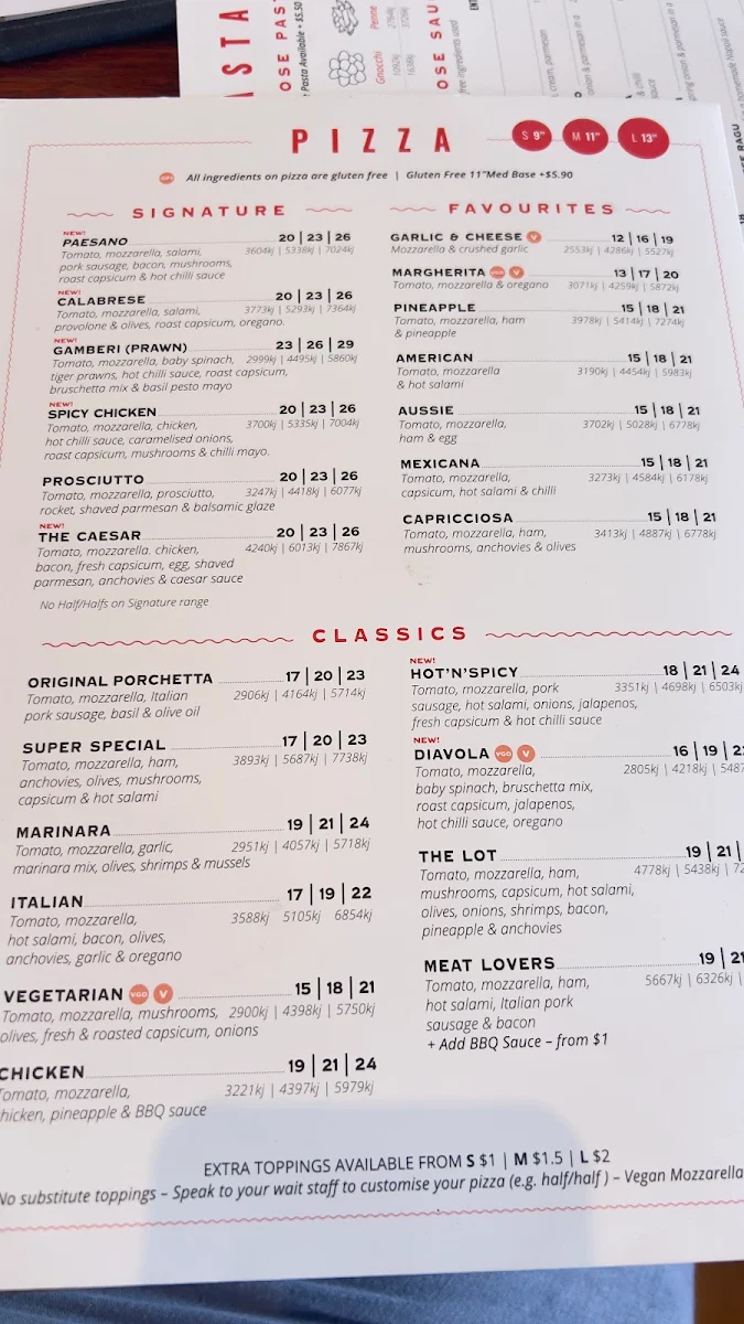 Menu, La Porchetta - Italian Restaurant in Ballarat