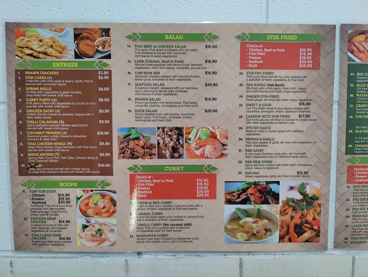 Menu, Edge Hill Thai & Laos Takeaway