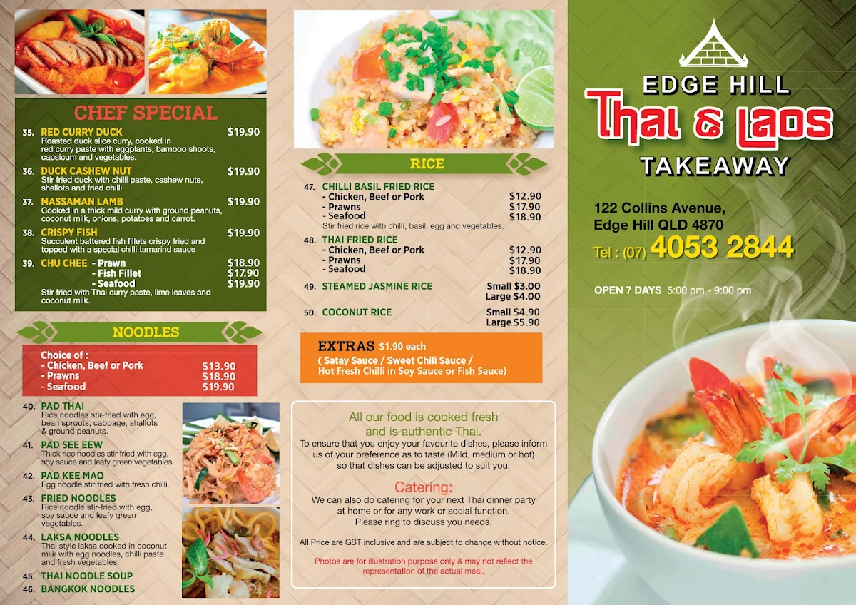 Menu, Edge Hill Thai & Laos Takeaway