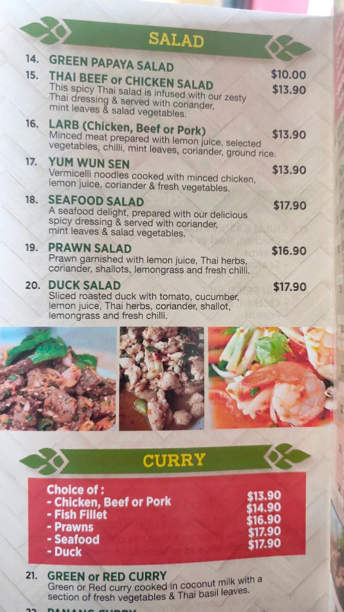 Menu, Edge Hill Thai & Laos Takeaway