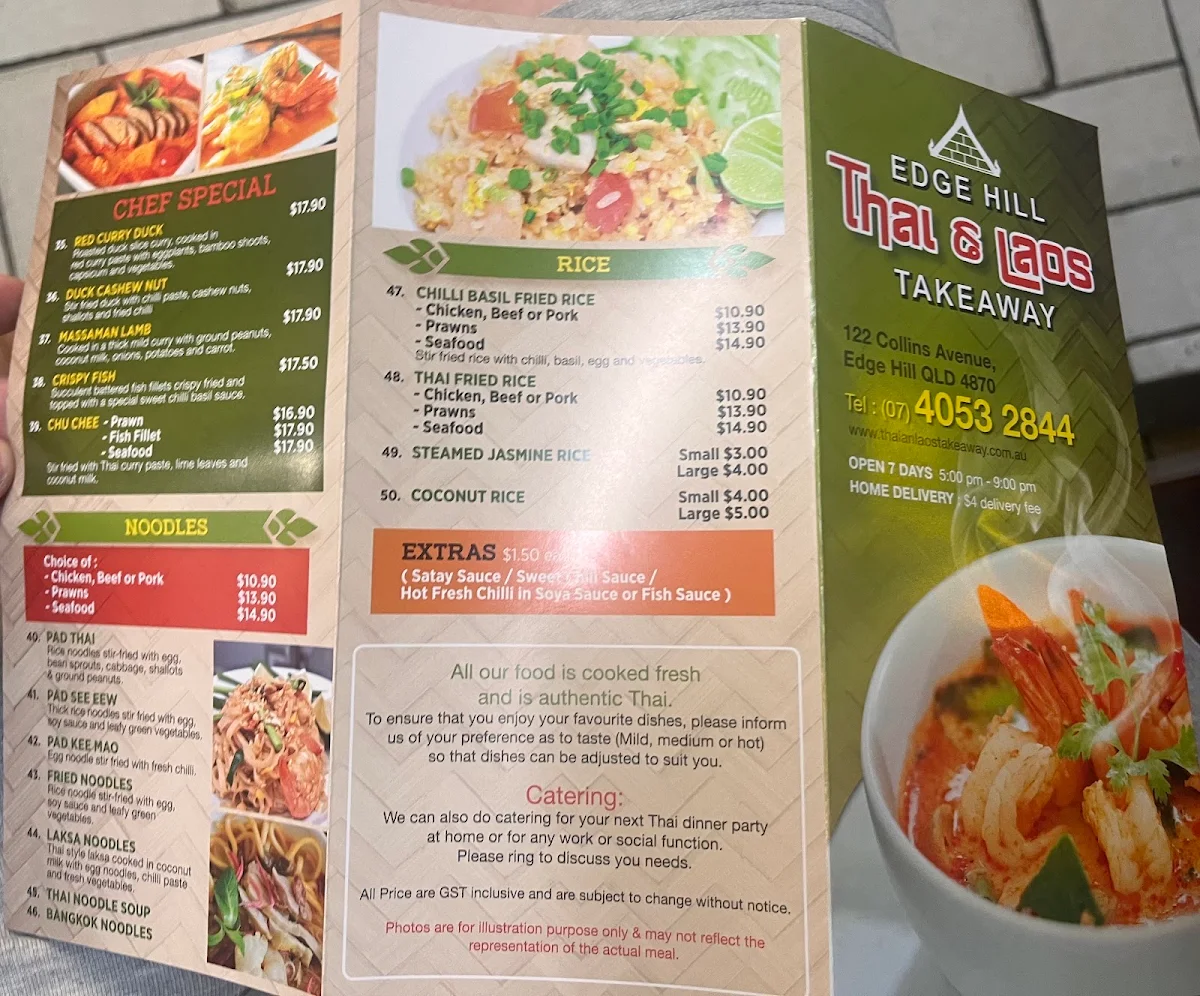 Menu, Edge Hill Thai & Laos Takeaway