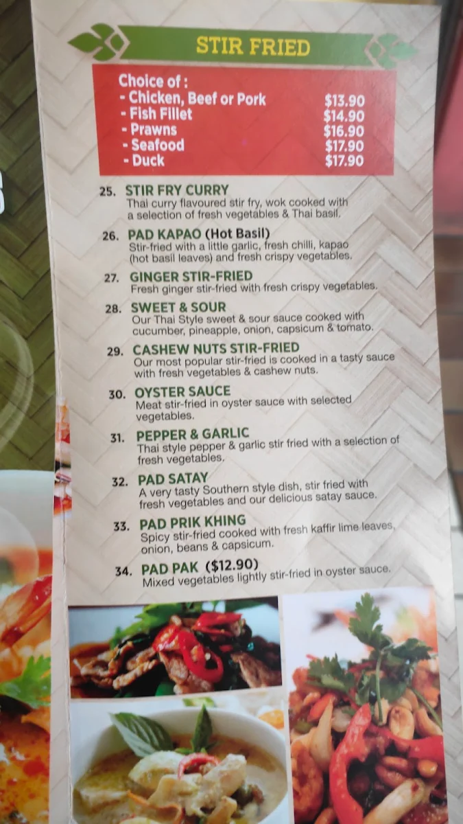 Menu, Edge Hill Thai & Laos Takeaway