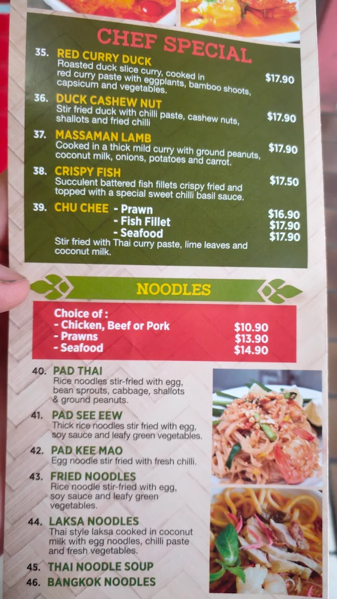 Menu, Edge Hill Thai & Laos Takeaway